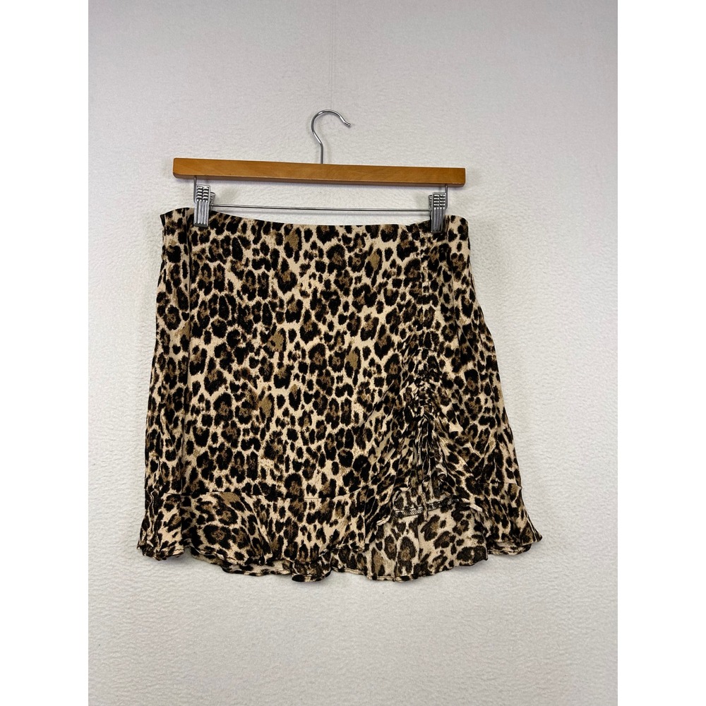 Animal Print Y2K Forever 21 Womens Large Brown Leopard Ruched Ruffle Mini Skirt